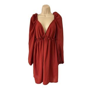 Missguided Women's Puff Sleeve Wrap Over Skater Dress Burgundy Size US:4 NWT